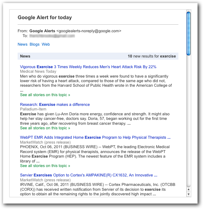 Google Alert for Exercise Google Alert for Exercise